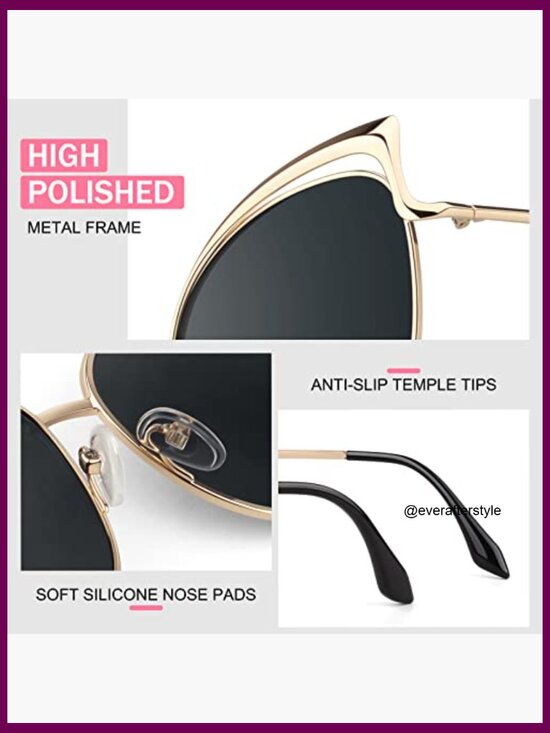 Metal Frame Polarized Oversized Cat Eye Sunglasses UV400 Protection